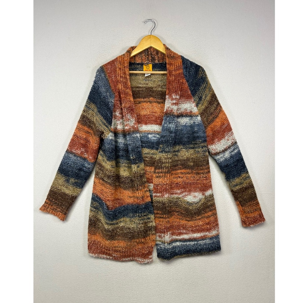 Boho Southwestern Ruby Rd Womens Large Multicolor Striped Boucle Knit Cardigan